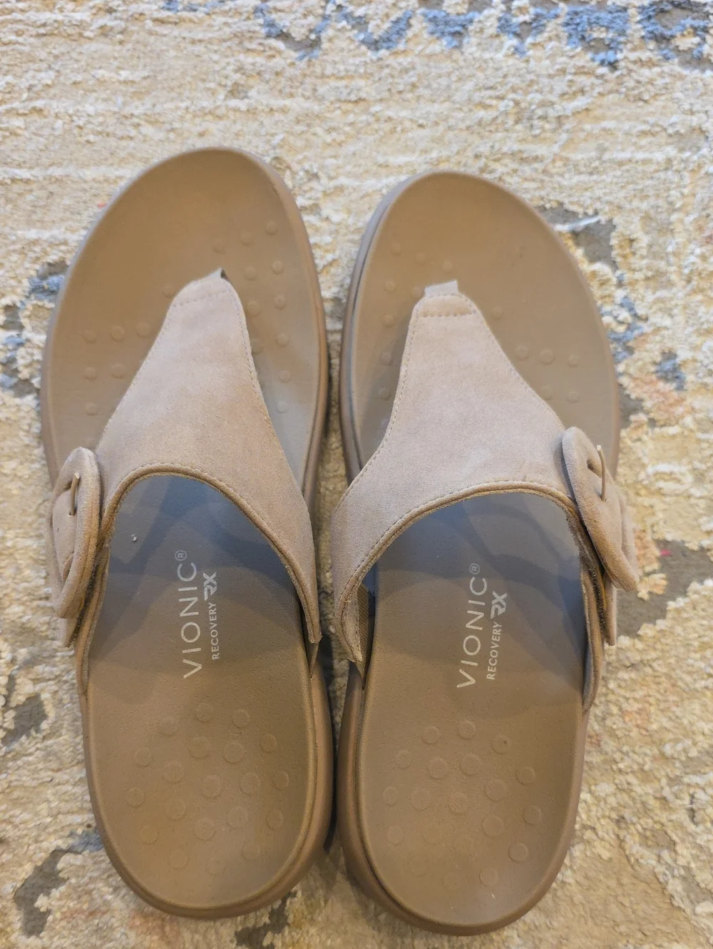 Vionic Women's Recovery Rx Tan Suede Thong Sandals with Buckle